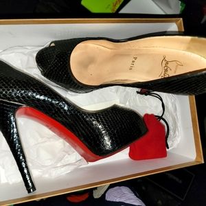 Christian Louboutin Platform Peep Toe Snakeskin Pump